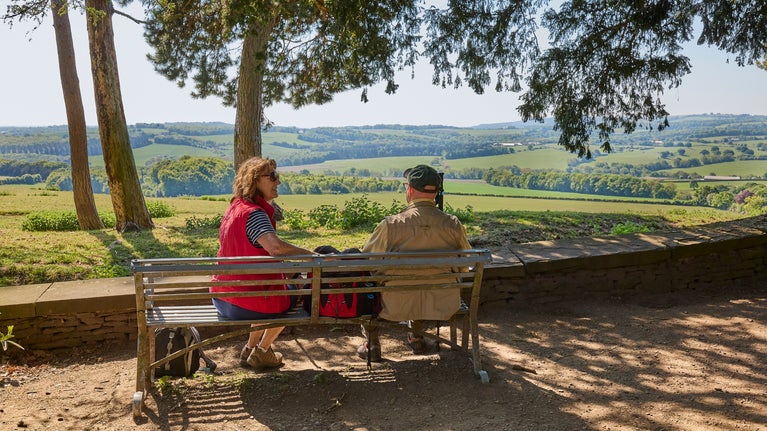 Visitors enjoying the view at Earl's Seat, Wentworth Castle Gardens